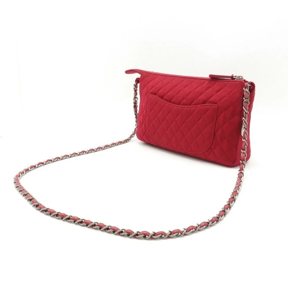Chanel Coco Mark Chain Shoulder Bag Leather Red Silver - Picture 2 of 5